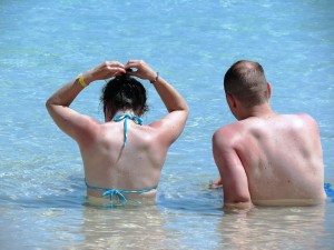 Couples on holiday in the sea